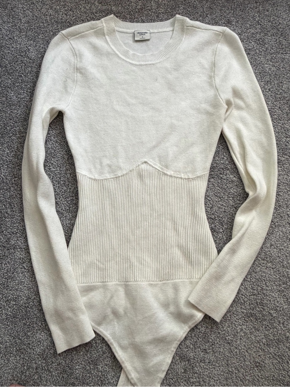 Abercrombie & Fitch Cream Ribbed Crew Neck Top